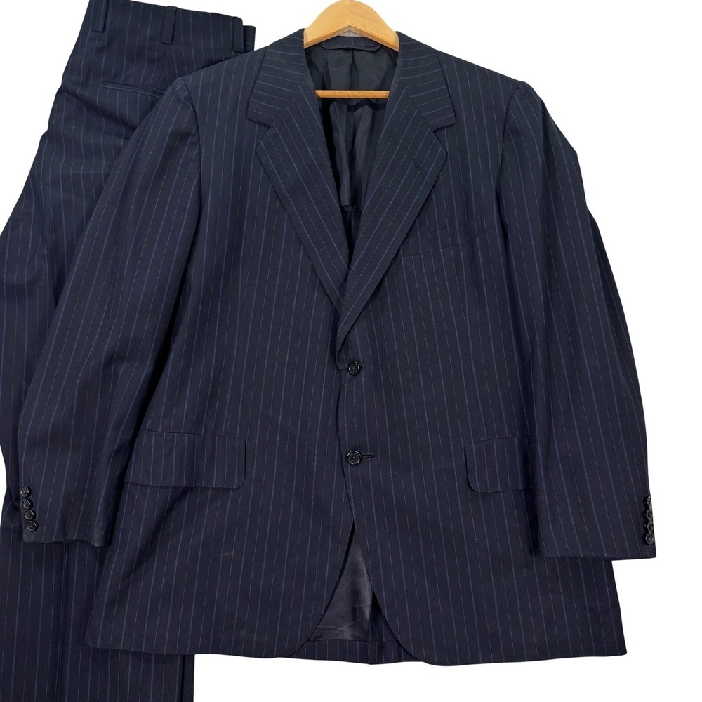 Vintage Oxxford Clothes Mens 44R Navy Blue Pinstripe Wool 2 Button Suit 36x30